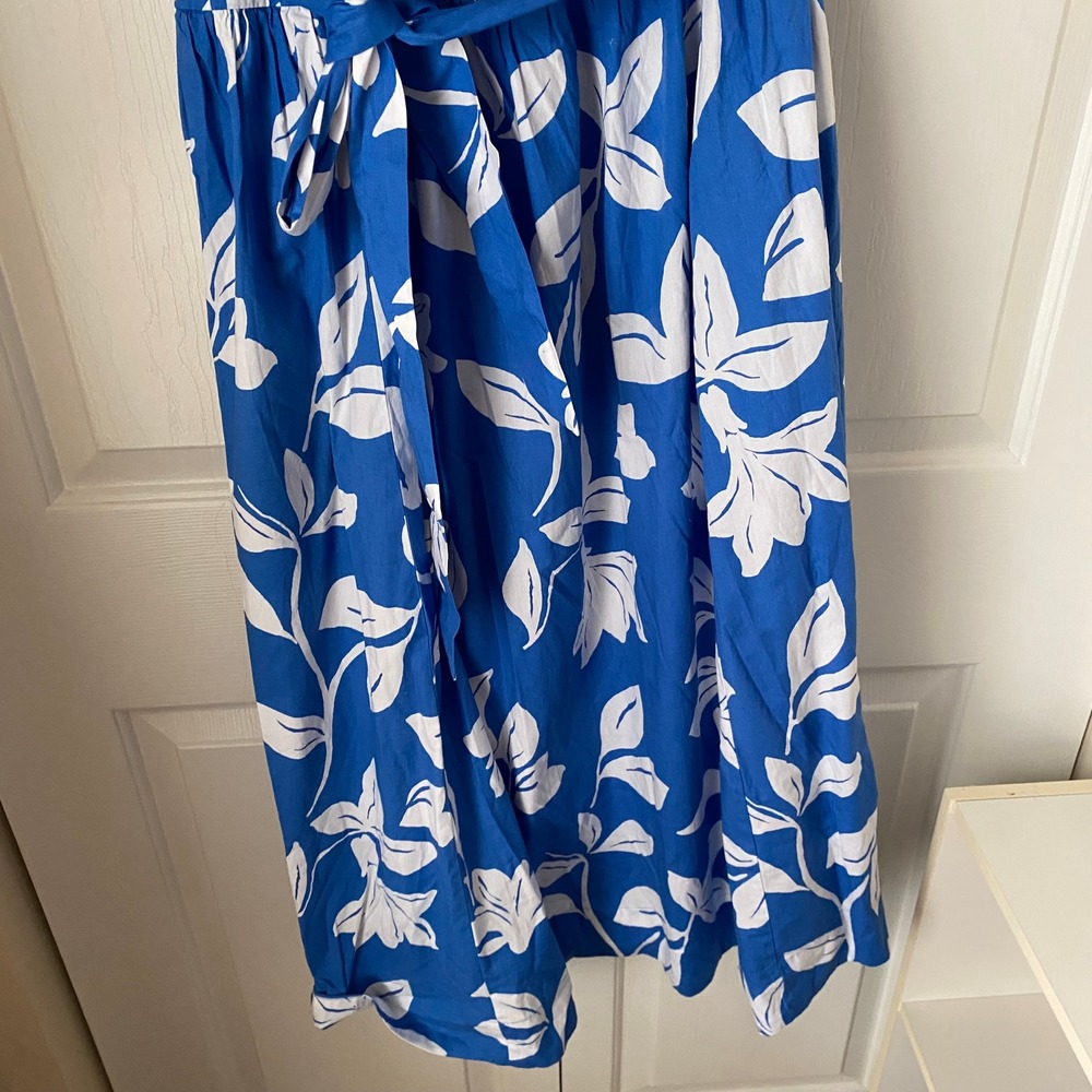 J.Crew One-Shoulder Midi Dress Womens 10 Blue White Floral Ruffle Hawaiian Beach - Picture 12 of 12